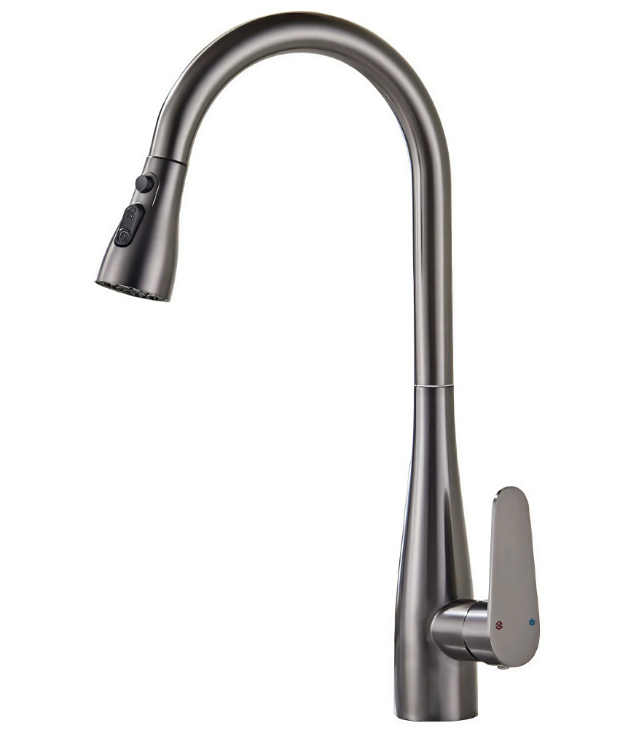 Gunmetal Grey High-Arc Gooseneck Panas Jeung Tiis Dapur Tarik-Out Keran Gunmetal Grey High-Arc Gooseneck Panas Jeung Tiis Dapur Tarik-Out Keran