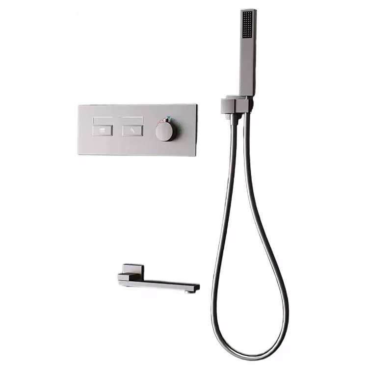 Minimalis Dark Gunmetal Dual-Outlet Pancuran Kepala